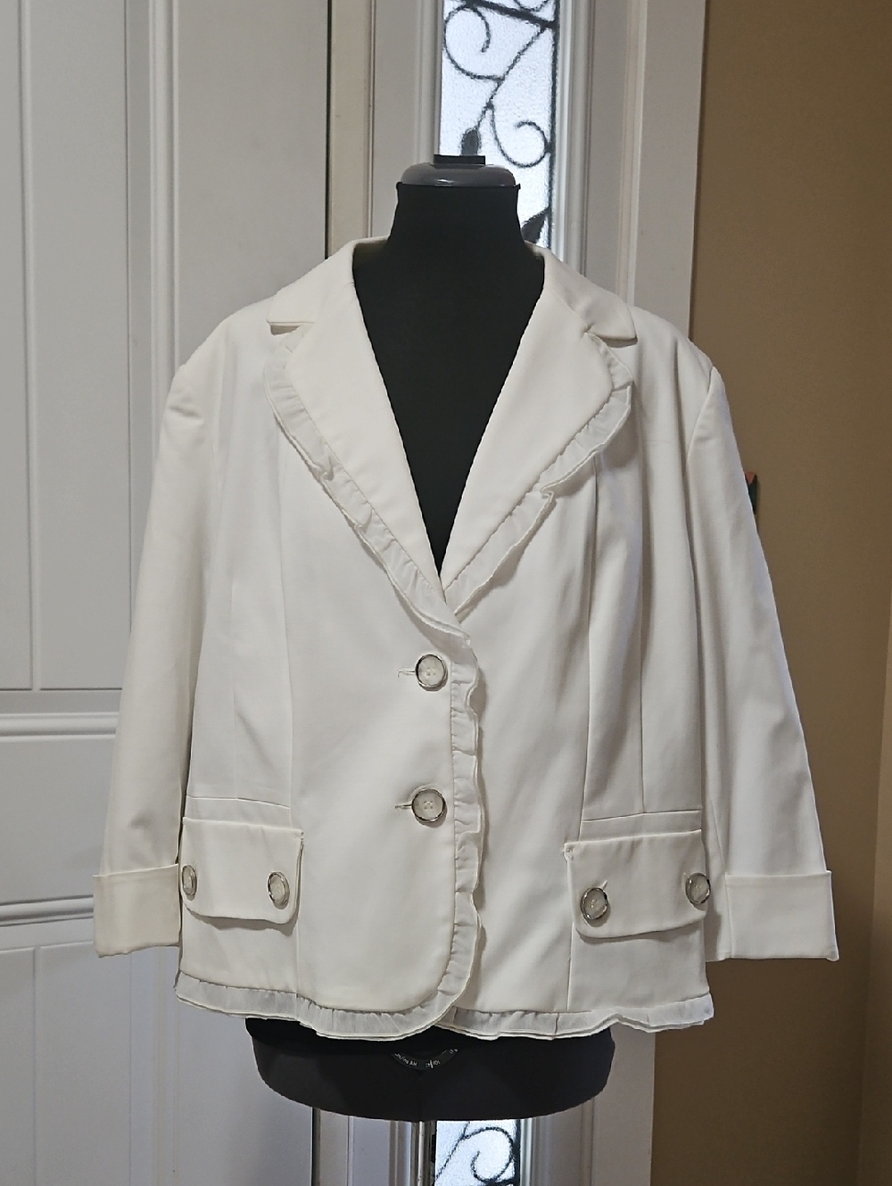 Allison Daley White Ruffle-Trim Blazer Jacket Size 18
